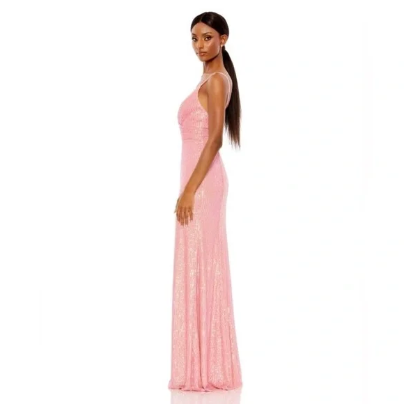 Ieena for Mac Duggal 26945 Barbie Pink Plunging Neckline Sequin Dress sz 0 - Picture 3 of 11